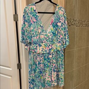 Lilly Pulitzer Parigi V-neck Skort Romper Blue Ibiza Cabana Cocktail Size XL
